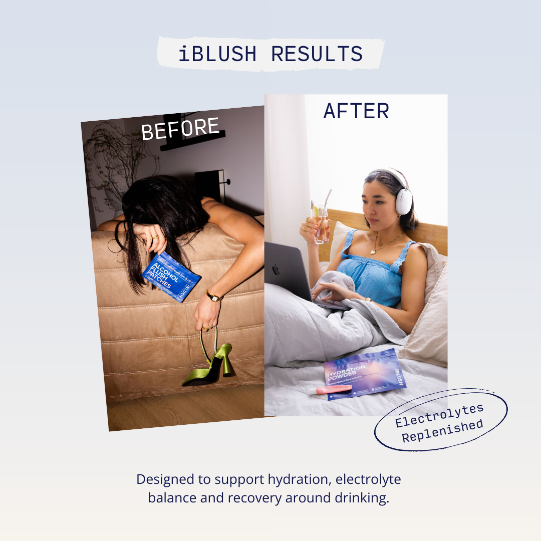 image showing how you feel using iblush hydration powder to restore electrolytes after drinking alcohol