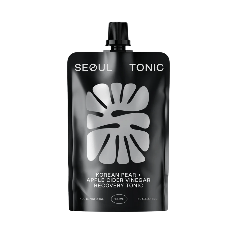 A Korean Pear, Apple Cider Vinegar Seoul Tonic pouch with white background