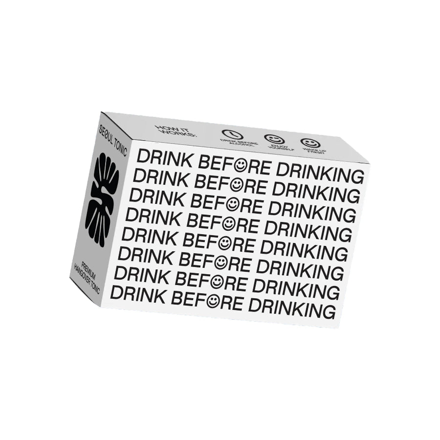Box of Seoul Tonic with 'Drink Before Drinking' text on a white background