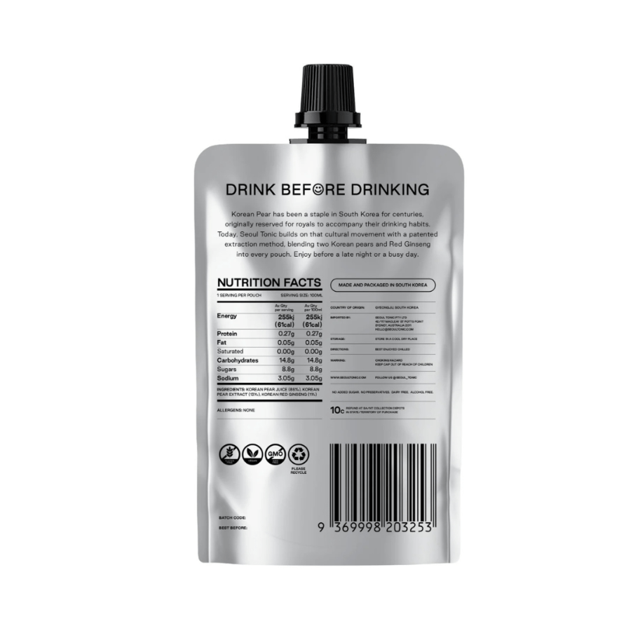 Back view of a supplement packaging with nutritional information on a white background