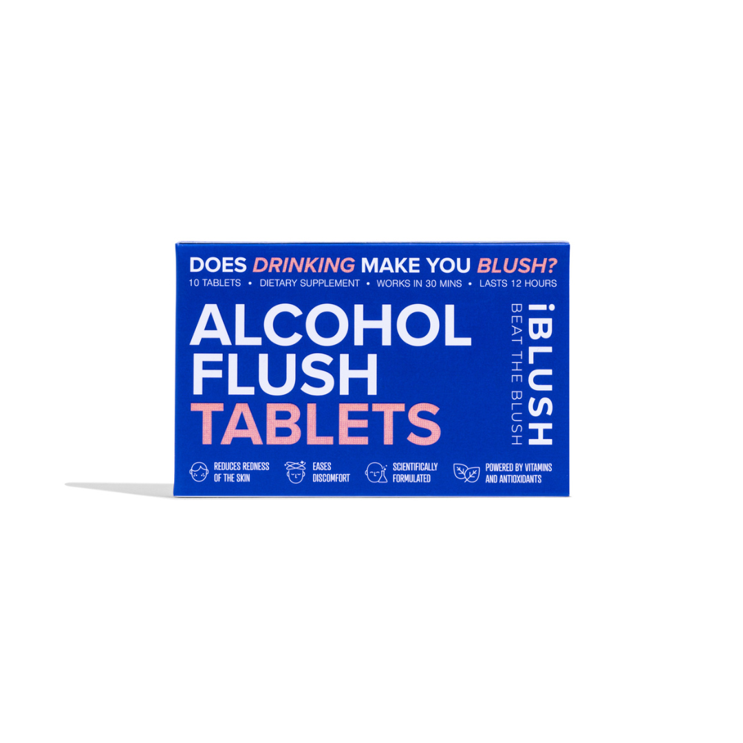 Ghost image of iBlush Asian flush tablets, alcohol flush treatment.